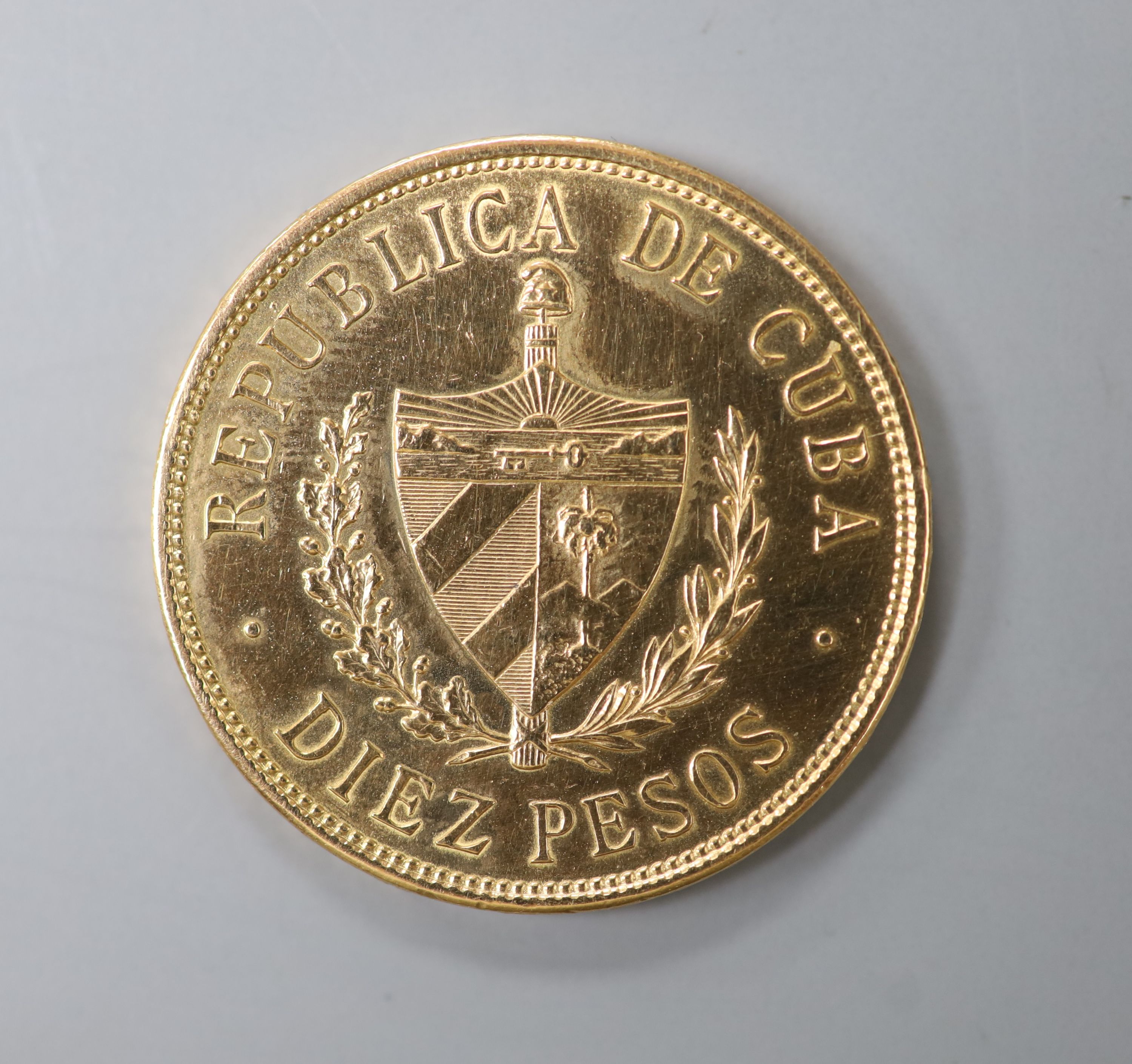 A Cuba gold 10 Pesos 1916, AEF, 16.718g